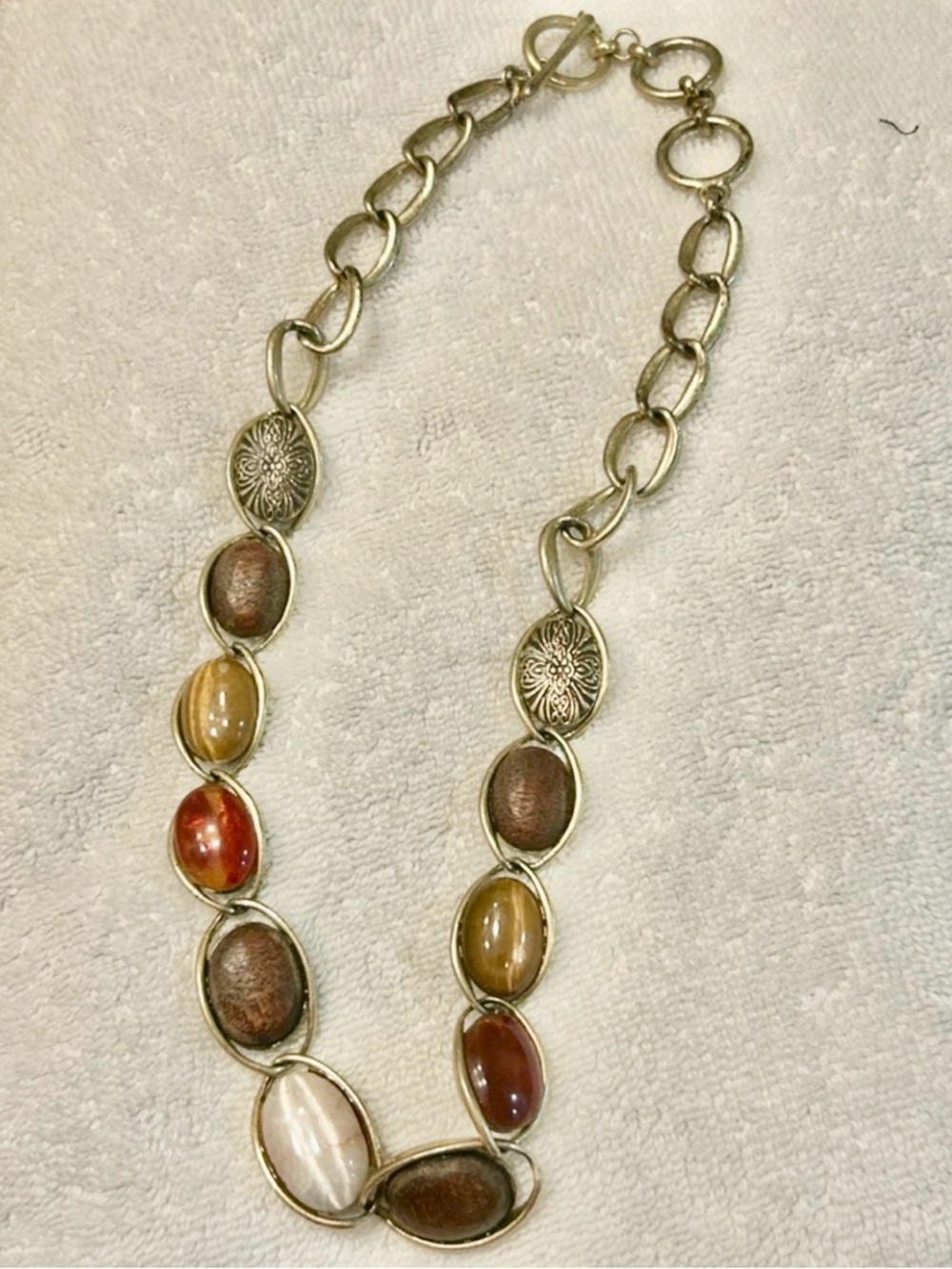Multi-Color Stone Link Necklace - Women's Fashion Jewelry